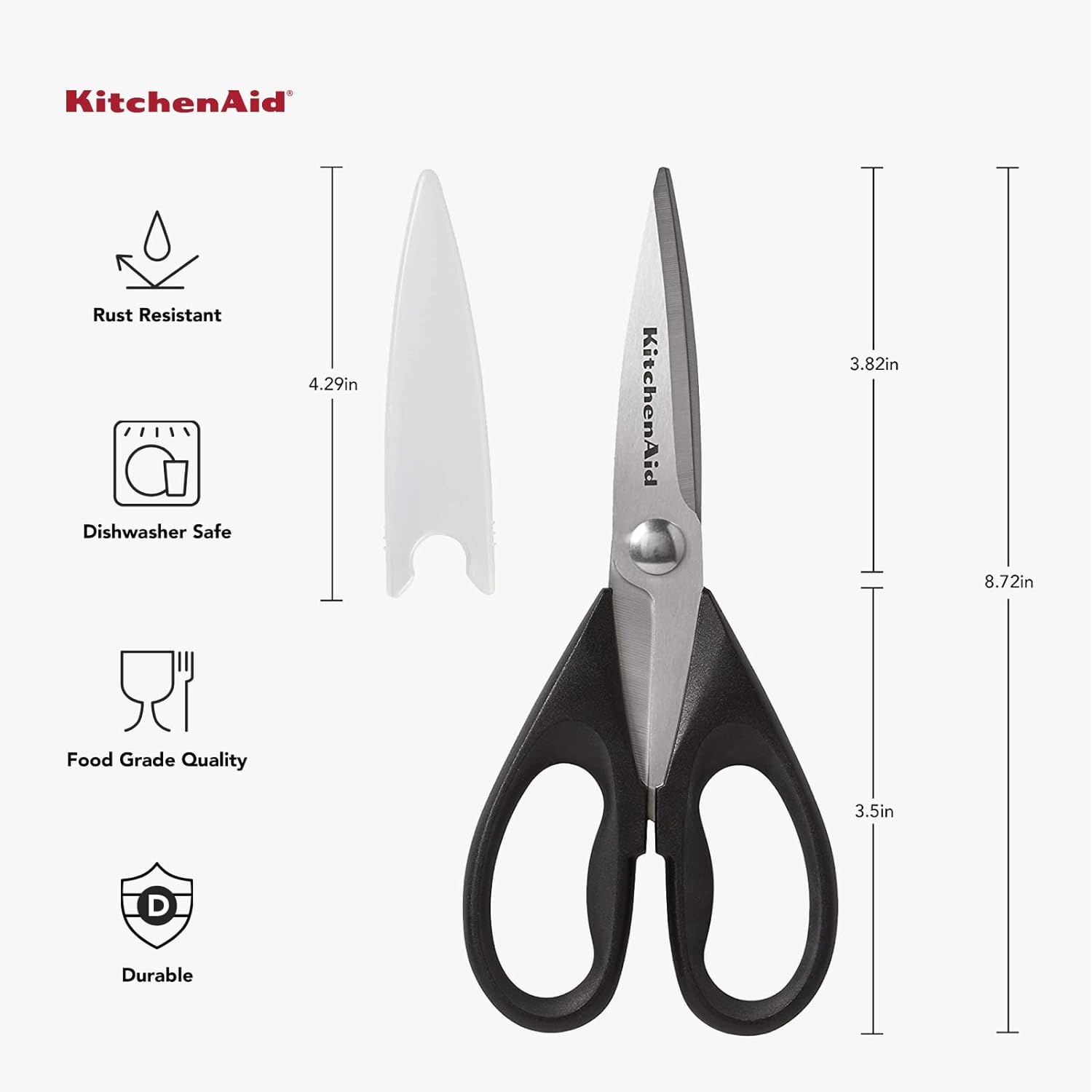 KitchenAid All Purpose Kitchen Shears with Protective Sheath for Everyday use, Dishwasher Safe Stainless Steel Scissors with Comfort Grip, 8.72-Inch, Black - Image 7