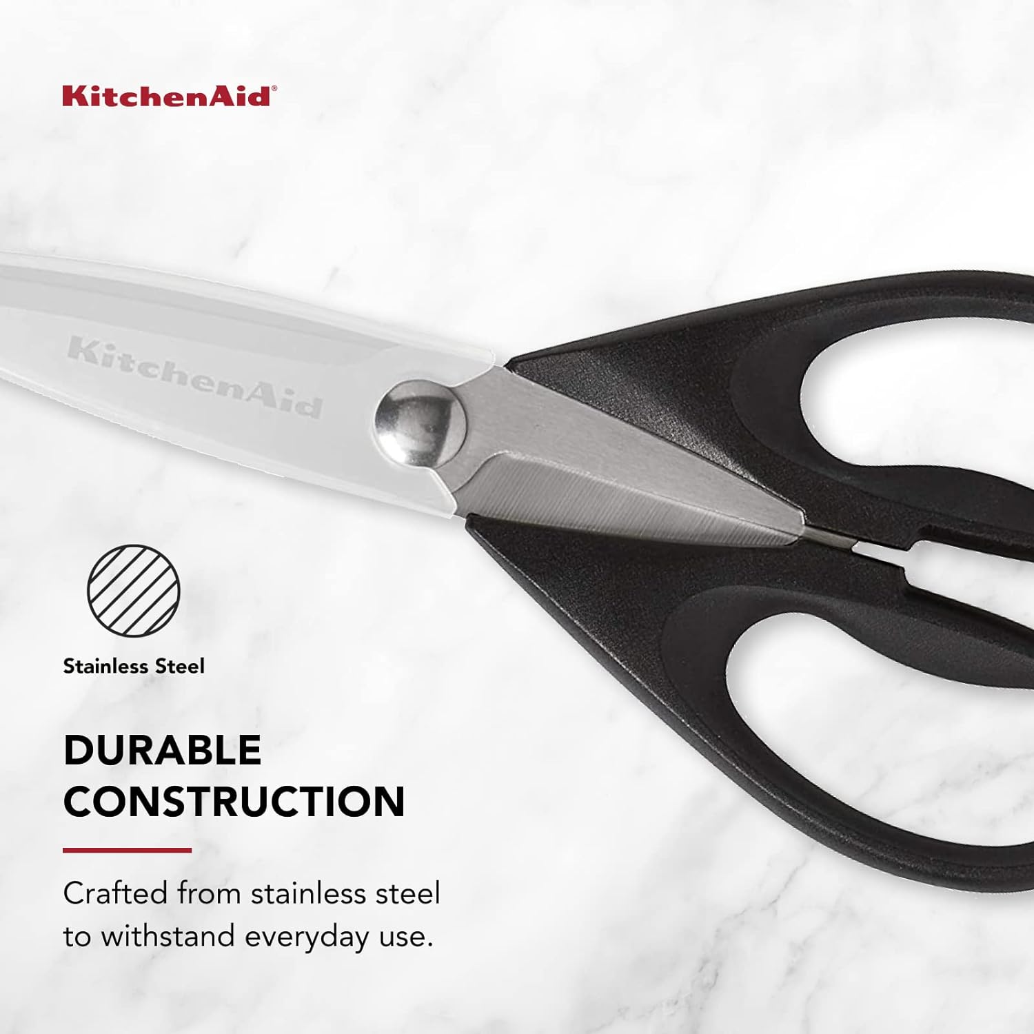 KitchenAid All Purpose Kitchen Shears with Protective Sheath for Everyday use, Dishwasher Safe Stainless Steel Scissors with Comfort Grip, 8.72-Inch, Black - Image 3