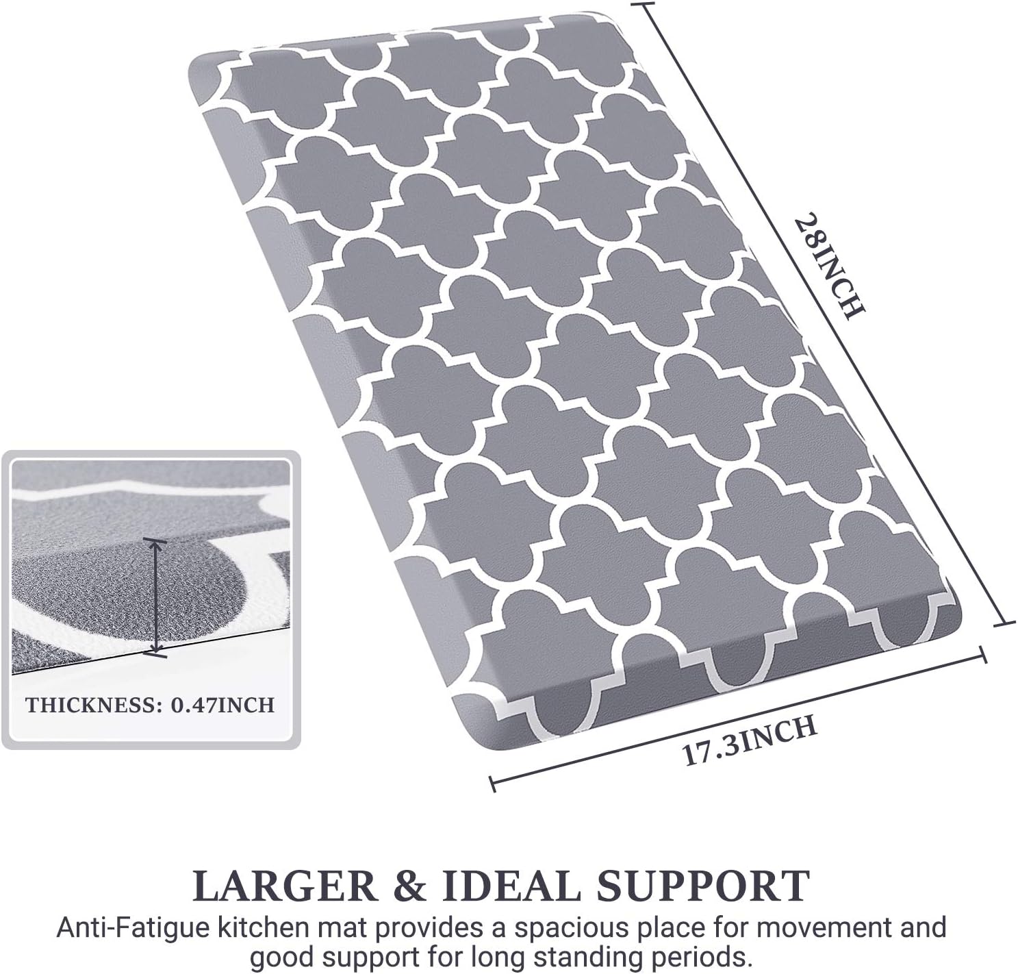 WISELIFE Kitchen Mat and Rugs Cushioned Anti-Fatigue,17.3"x 28",Non Slip Waterproof Ergonomic Comfort Mat for Kitchen, Floor Home, Office, Sink, Laundry, Grey - Image 2