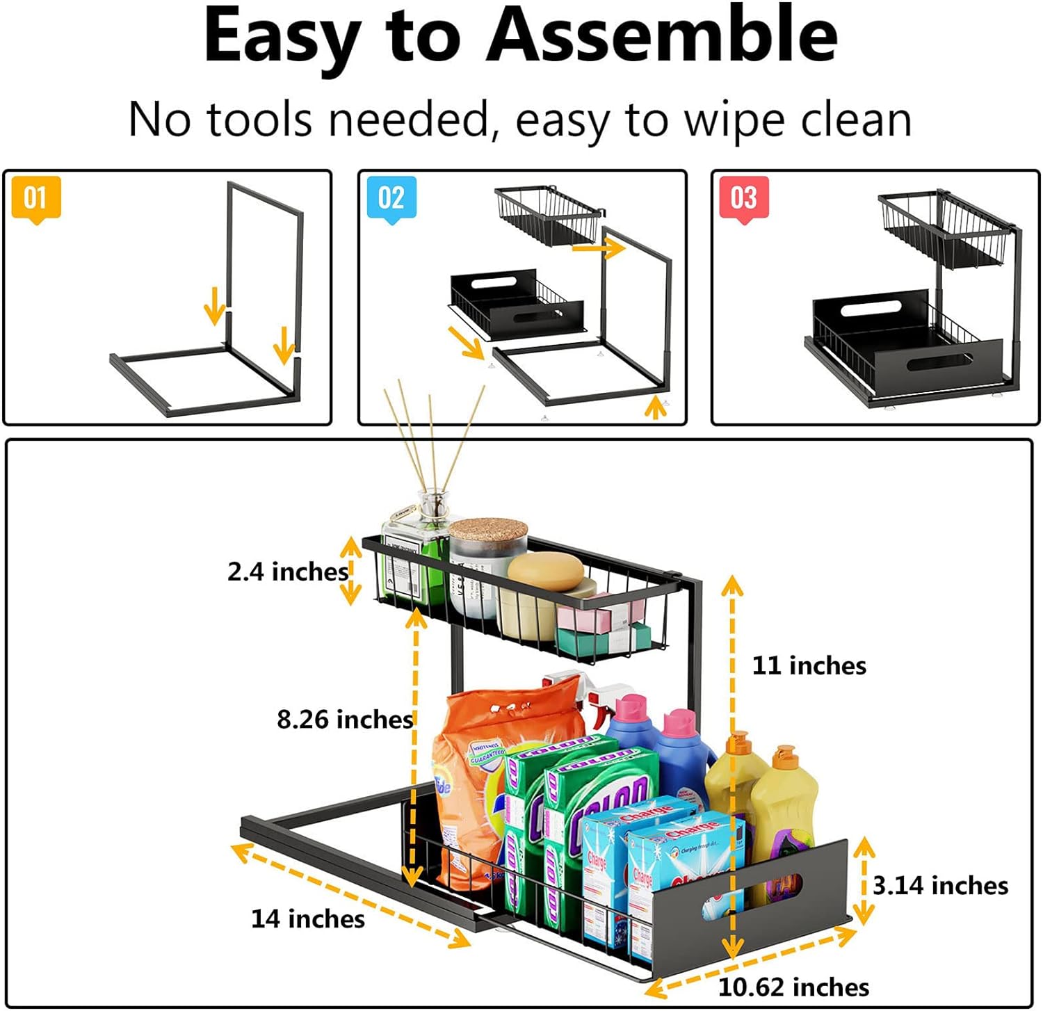 Ceetug Under Sink Organizers and Storage 2 Tier Slide Out Kitchen Cabinet Organizer Sturdy Metal Bathroom Storage, Black - Image 5