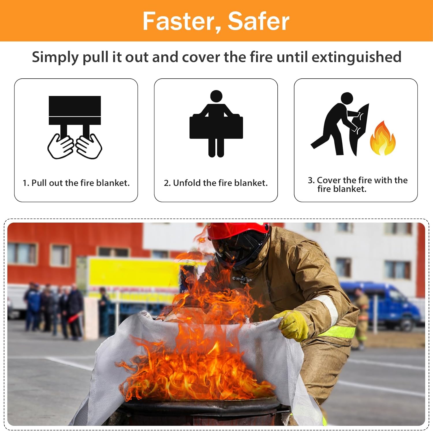 kanhiro Fire Blanket Emergency for Home Kitchen - Fiberglass Fire Suppression Blanket Great for School, Fireplace, Grill, Car, Office, Warehouse (2 Pack, 39 in X 39 in) - Image 3