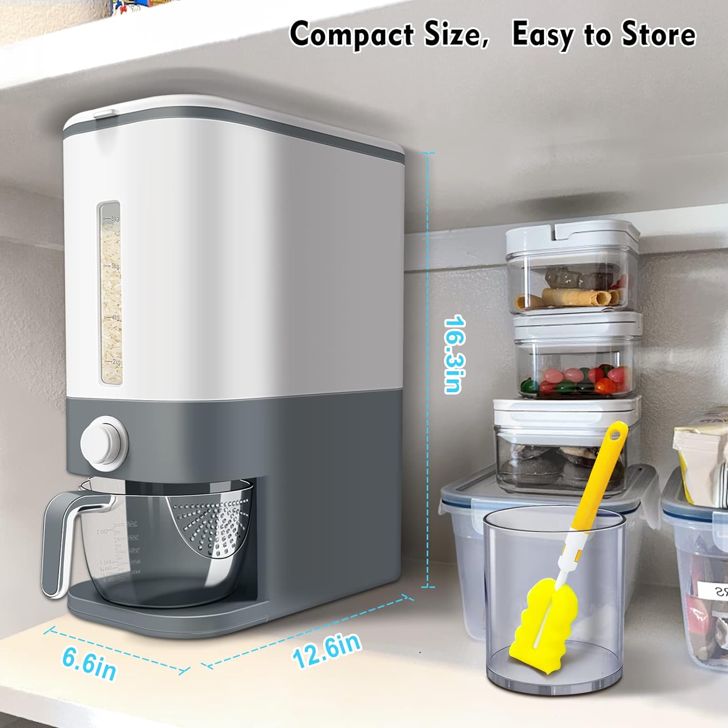 VenDotbi Rice Dispenser, 22-25 Lbs Rice Container with Measuring Cup, Upgraded Built-in Fresh Box, Cereal Dispenser Storage with Lids for Home Kitchen Pantry Rice Soybean Corn-Grey - Image 7