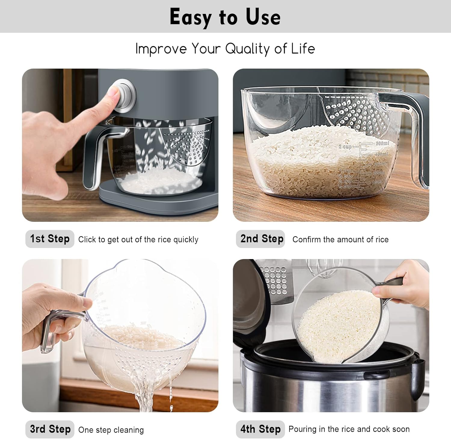 VenDotbi Rice Dispenser, 22-25 Lbs Rice Container with Measuring Cup, Upgraded Built-in Fresh Box, Cereal Dispenser Storage with Lids for Home Kitchen Pantry Rice Soybean Corn-Grey - Image 5