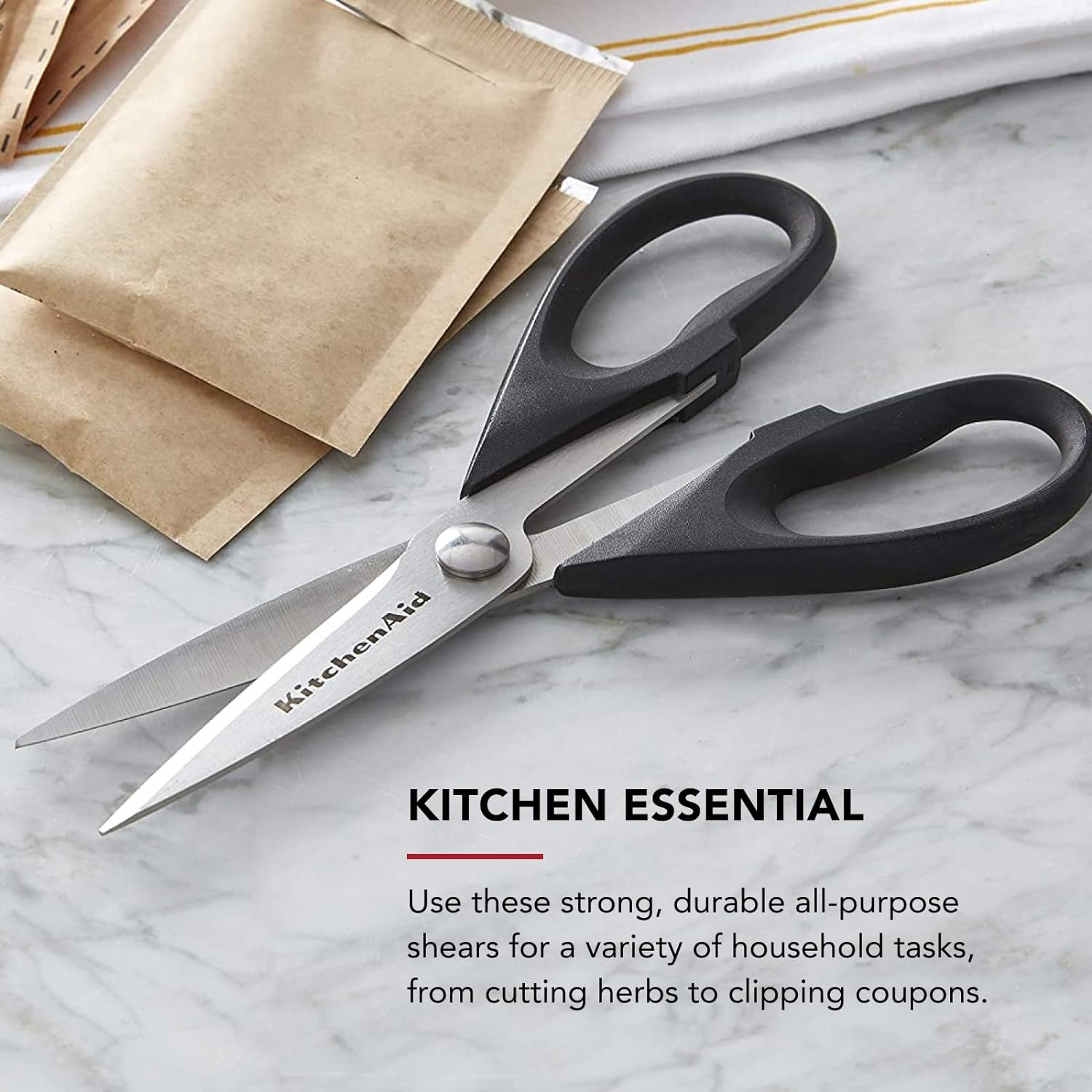 KitchenAid All Purpose Kitchen Shears with Protective Sheath for Everyday use, Dishwasher Safe Stainless Steel Scissors with Comfort Grip, 8.72-Inch, Black - Image 2