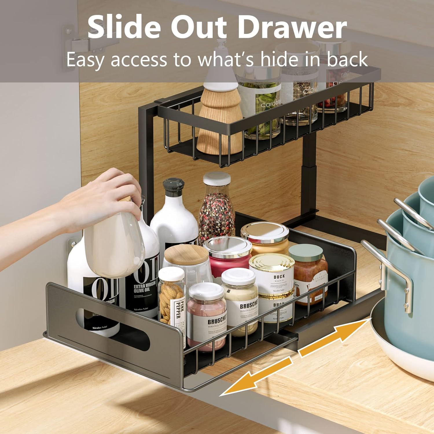 Ceetug Under Sink Organizers and Storage 2 Tier Slide Out Kitchen Cabinet Organizer Sturdy Metal Bathroom Storage, Black - Image 3