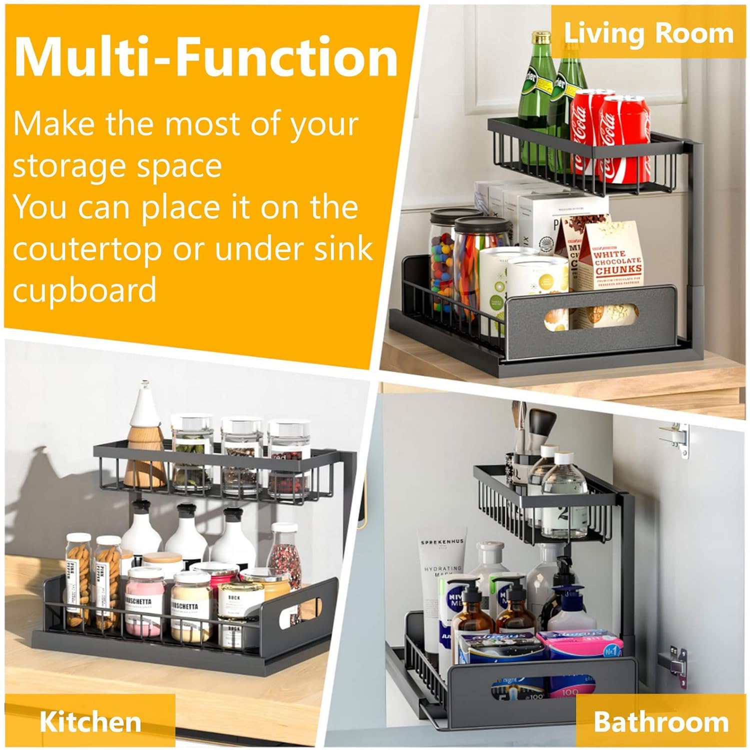 Ceetug Under Sink Organizers and Storage 2 Tier Slide Out Kitchen Cabinet Organizer Sturdy Metal Bathroom Storage, Black - Image 7
