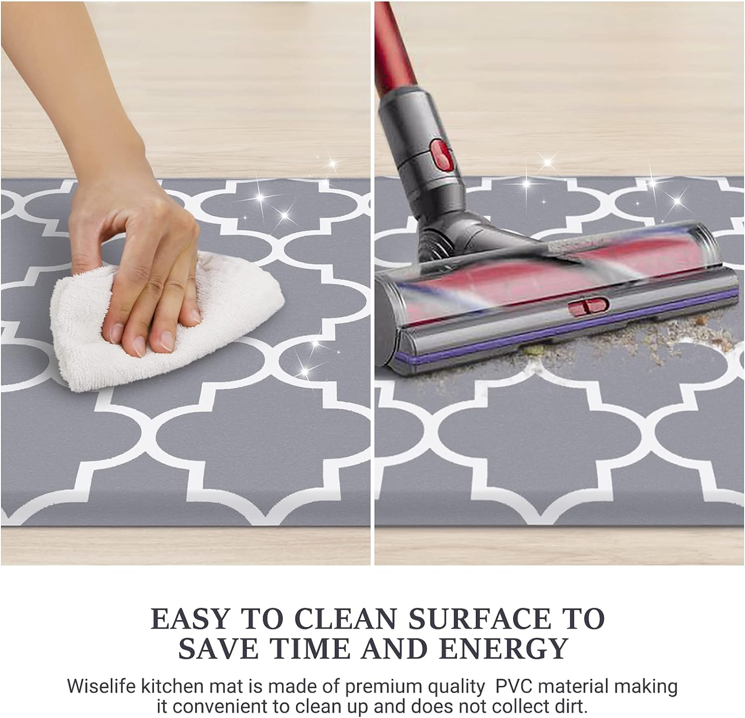 WISELIFE Kitchen Mat and Rugs Cushioned Anti-Fatigue,17.3"x 28",Non Slip Waterproof Ergonomic Comfort Mat for Kitchen, Floor Home, Office, Sink, Laundry, Grey - Image 5
