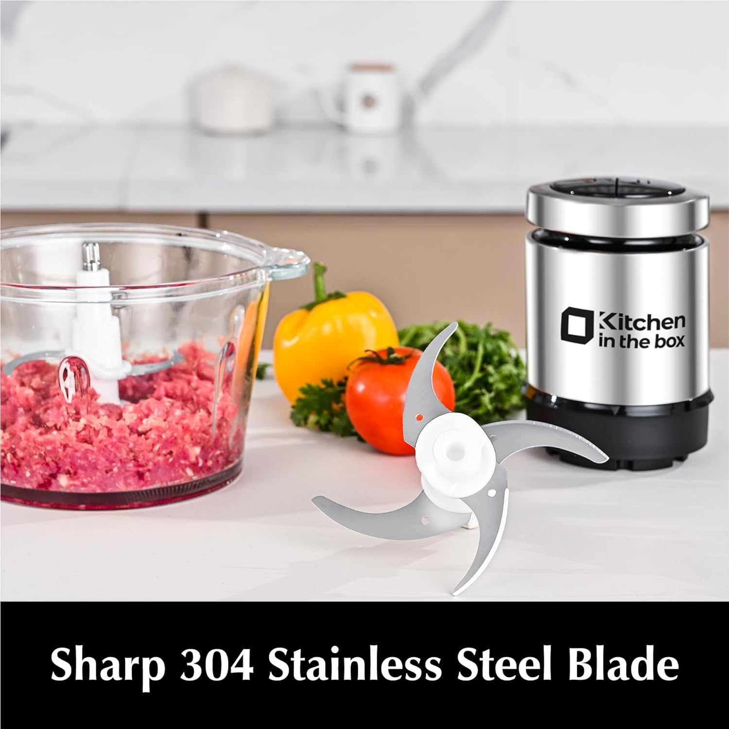 Kitchen in the box Food Processors,Small Meat Grinder & Food Chopper Electric Vegetable Chopper with 2 Bowls (8 Cup+8 Cup)& 2 Bi-Level Blades for Meat/fish/Vegetable/Baby Food,400 W (Black) - Image 4
