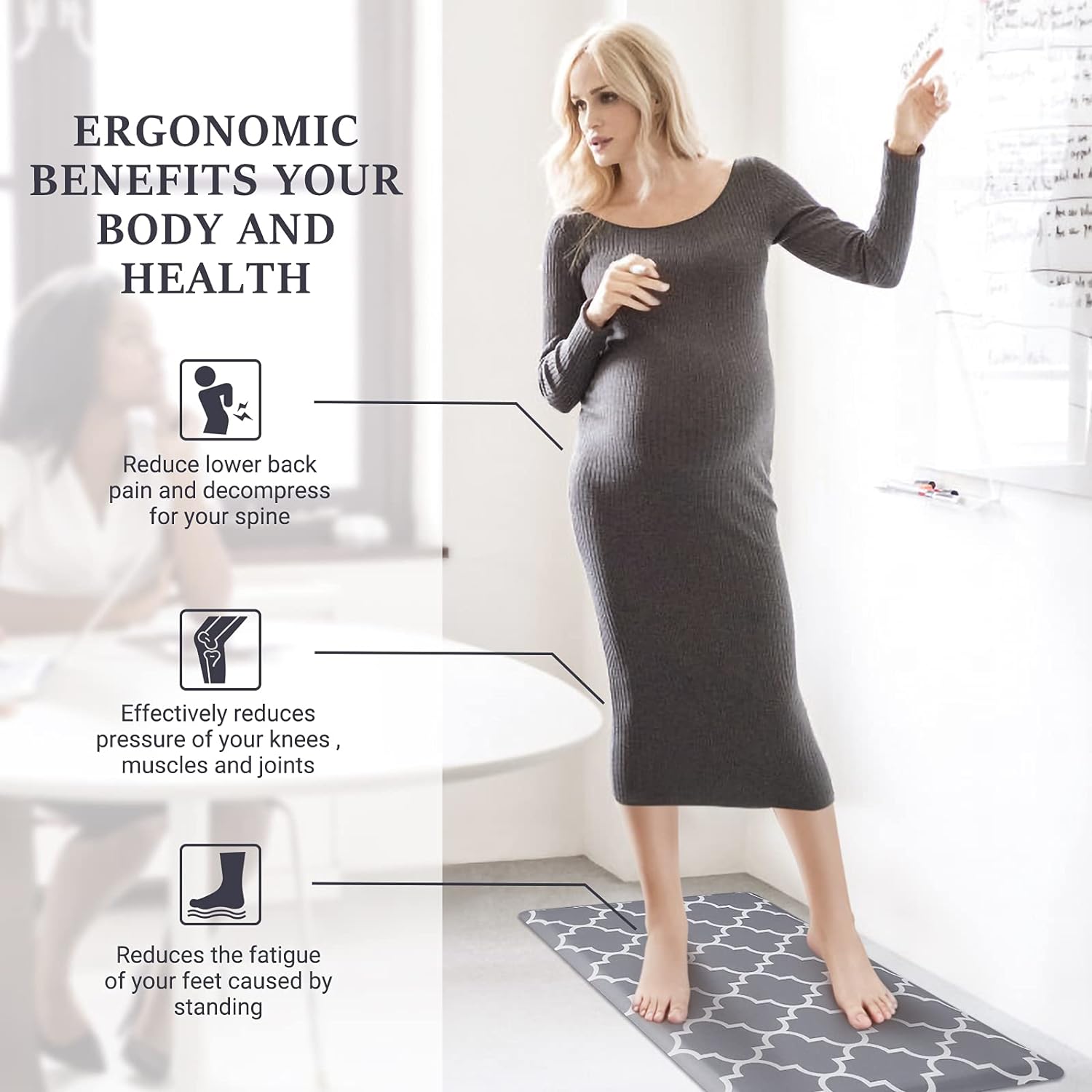 WISELIFE Kitchen Mat and Rugs Cushioned Anti-Fatigue,17.3"x 28",Non Slip Waterproof Ergonomic Comfort Mat for Kitchen, Floor Home, Office, Sink, Laundry, Grey - Image 6