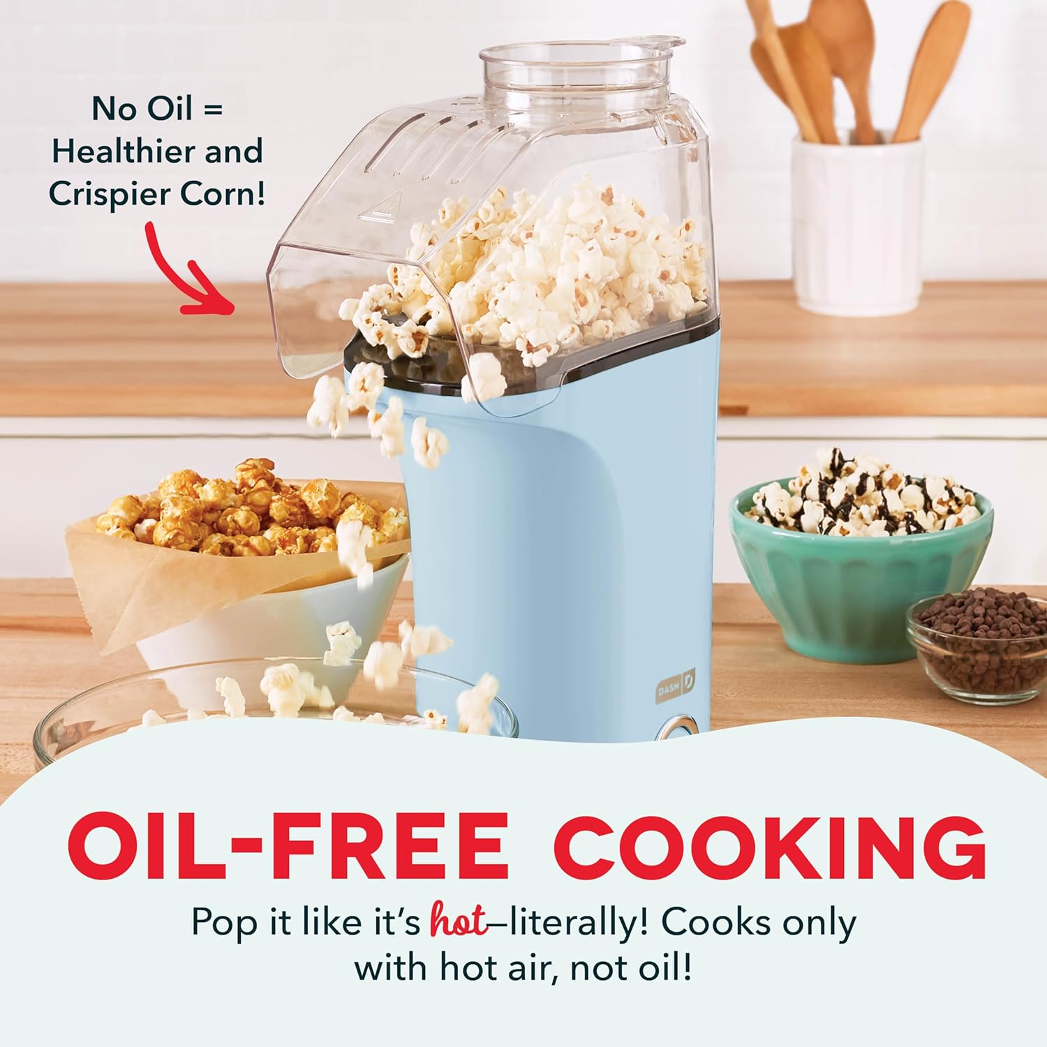 DASH Hot Air Popcorn Popper Maker with Measuring Cup to Portion Popping Corn Kernels + Melt Butter, 16 Cups - Dream Blue - Image 2