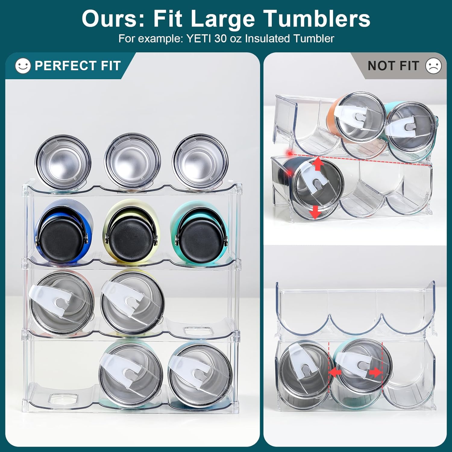 4 Tier Stackable Water Bottle Organizer for Cabinet - Premium Clear Holder for Tumbler, Travel Bottle, Wine Rack Display - Home Kitchen Pantry Refrigerator Organization and Storage - Hold 12 Bottles - Image 4