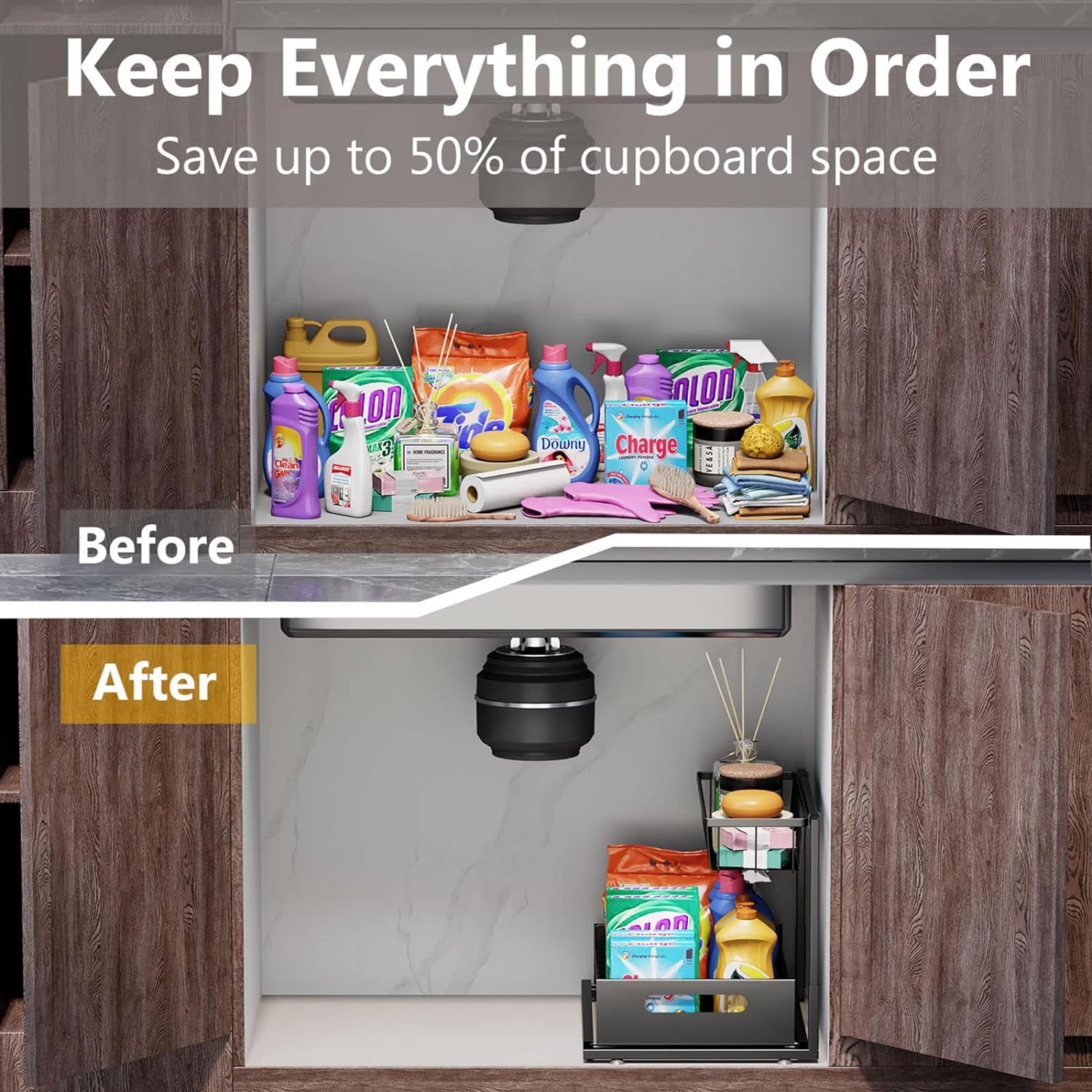 Ceetug Under Sink Organizers and Storage 2 Tier Slide Out Kitchen Cabinet Organizer Sturdy Metal Bathroom Storage, Black - Image 4