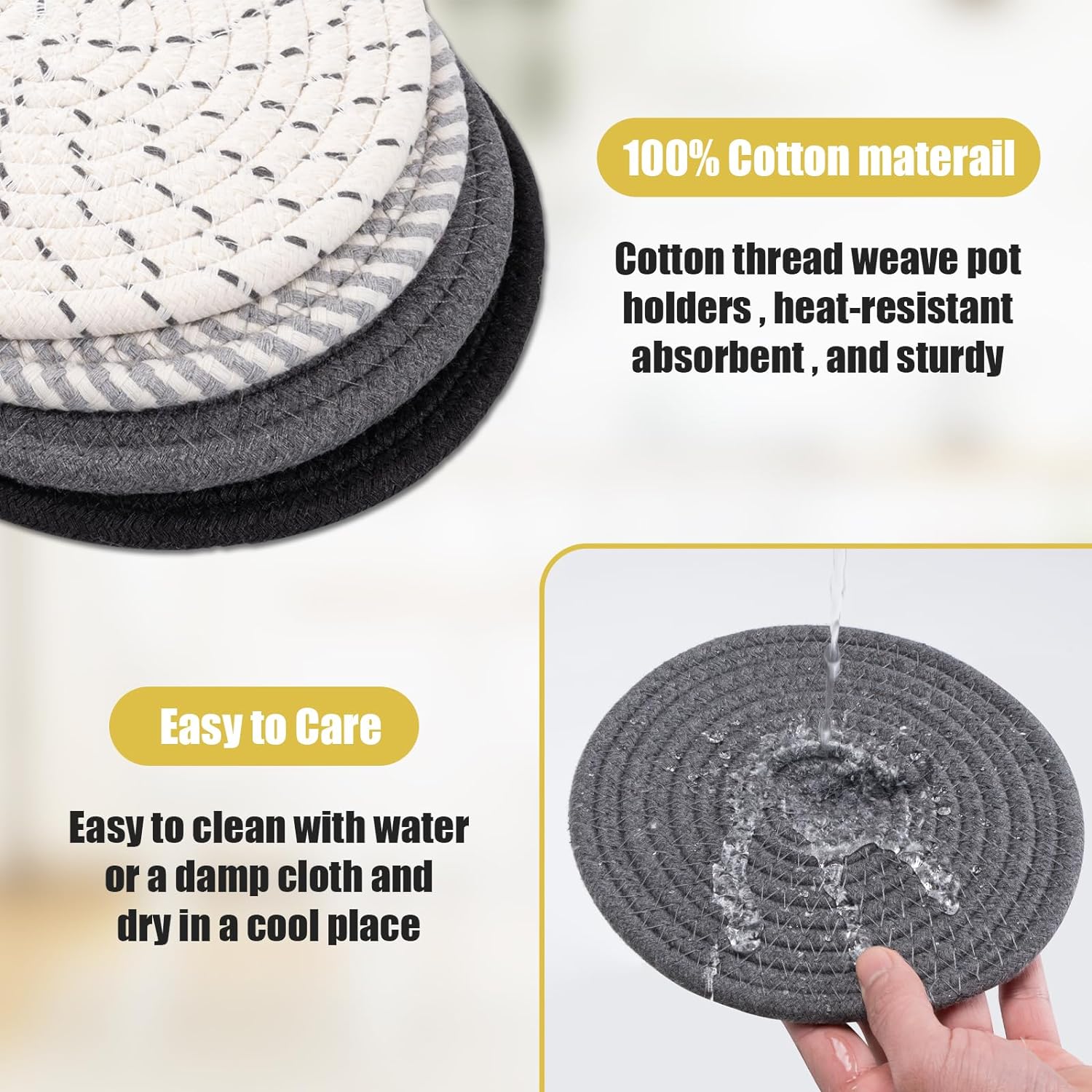 Trivets for Hot Dishes, Hot Pads for Kitchen, 7'' Trivets for Hot Pots and Pans, Pot Holders for Kitchen, Pot Holders Heat Resistant 4-Pcs, Trivets for Table, Kitchen Essentials for New Home - Image 5